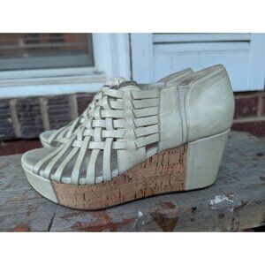CHOCOLAT BLU -WEB CORK WEDGE SANDALS-Beige-SZ 7